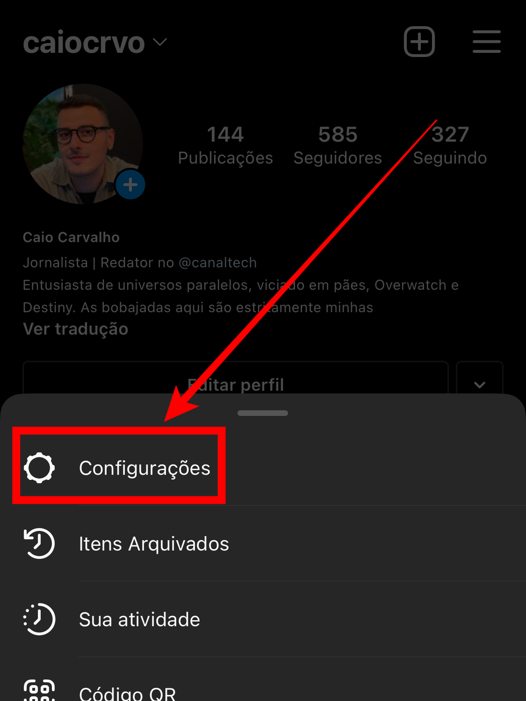  Acesse as configurações do aplicativo (Imagem: Caio Carvalho/Captura de tela)