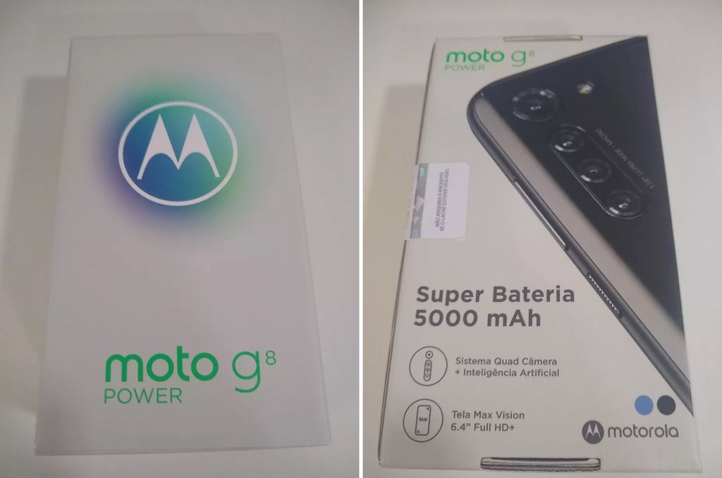 Fotos reais da caixa do Moto G8 Power (Imagem via Mercado Livre)