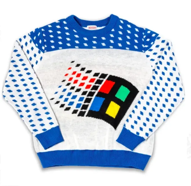 O suéter do Windows 95 é um dos mais populares até hoje (Imagem: Reprodução/Microsoft)