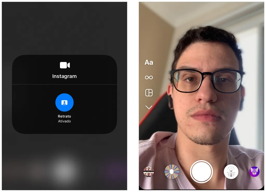 Câmera do iPhone disponibiliza modo retrato para vídeos em diferentes apps (Captura de tela: André Magalhães)