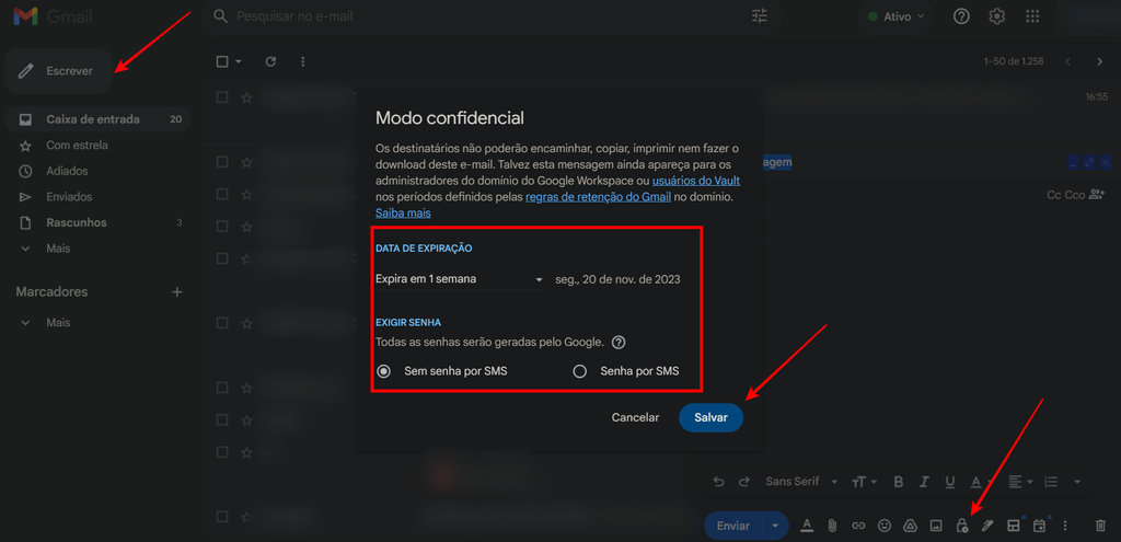 O modo confidencial do Gmail no computador é bem simples de ser acessado (Imagem: Captura de tela/Fabrício Calixto/Canaltech)