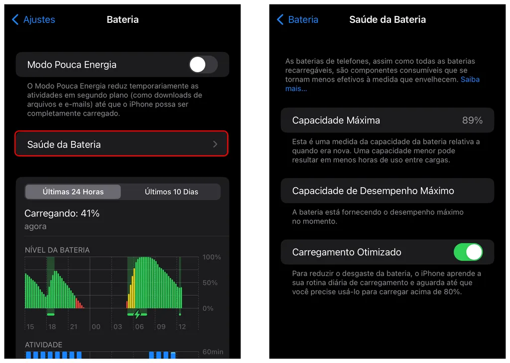 Verifique a saúde de bateria do iPhone para acrescentar informações à venda do aparelho (Captura de tela: Thiago Furquim/Canaltech)