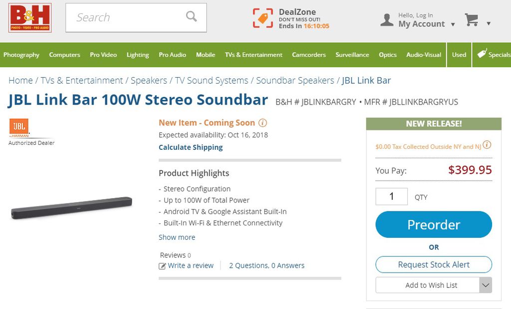 Soundbar da JBL com o Android TV chega em outubro por US$ 400