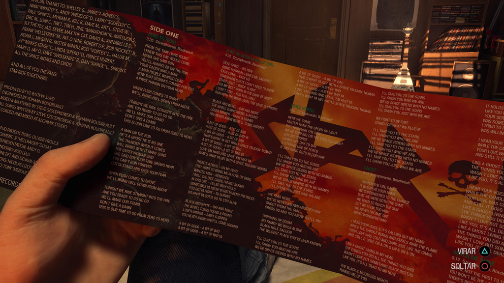 O encarte do álbum musical da Star-Lord está inteirinho no jogo. (Imagem: Captura de Tela/Bruna Penilhas/Canaltech)