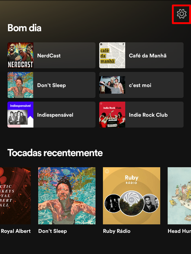 Acesse as configurações do Spotify através do ícone de engrenagem - (Captura: Canaltech/Felipe Freitas)