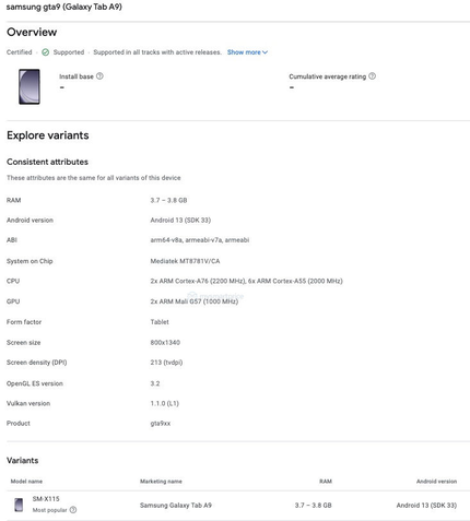 Samsung Galaxy Tab A9 deve ter processador Exynos 1380 e tela HD