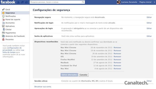 Segurança no Facebook - Dispositivos