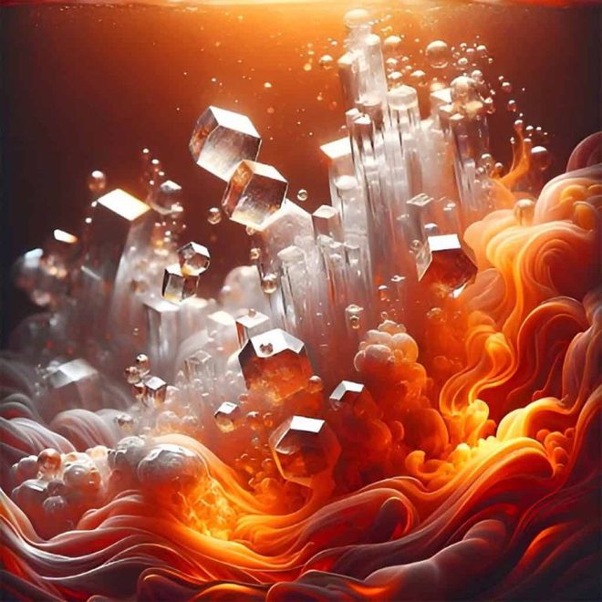 Água se infiltra no núcleoo da Terra, reage quimicamente sob alta pressão e gera cristais de sílica (Imagem: Dan Shim/ASU)