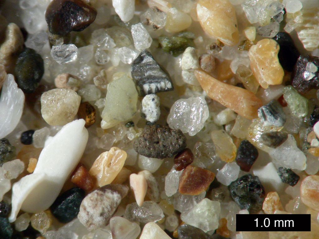 A composição da areia também varia de acordo com o ambiente, podendo conter vários tipos de minerais (Imagem: Reprodução/Domínio Público)
