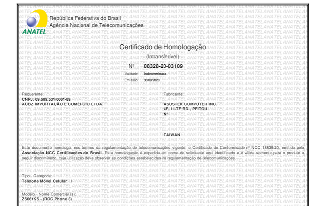 Certificado de homologação do ROG Phone 3 na Anatel (Foto: Felipe Junqueira/Canaltech)