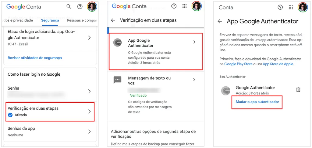 É possível recuperar o uso do Google Authenticator somente para a conta do Google (Imagem: Captura de tela/André Magalhães/Canaltech)