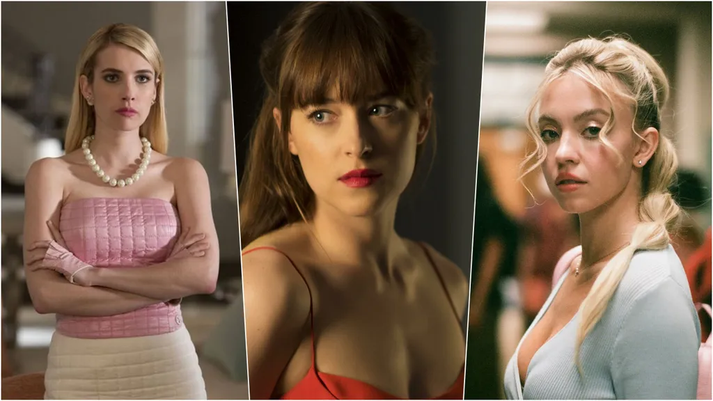 Emma Roberts, Dakota Johnson e Sydney Sweeney vão estrelar o longa, mas ninguém sabe ao certo os papéis (Imagem: Reprodução/Fox, Universal Pictures, HBO)