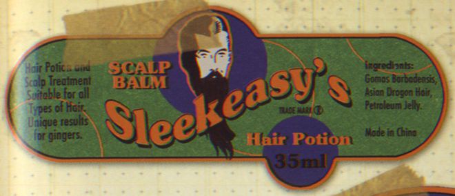Logo da Sleekeazy's Hair Potion and Scalp Treatment, produto capilar dos avós de Harry (Imagem: Divulgação / Warner Bros.)