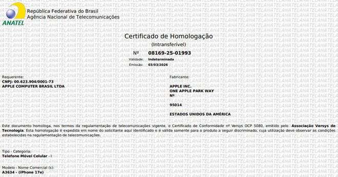 iphone 17e homologação anatel