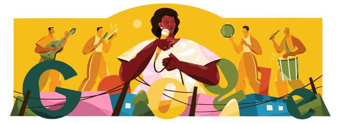 Doodle do Google homenageando a cantora brasileira Jovelina Pérola Negra, em comemoração ao seu aniversário de 78 anos em 2022 (Imagem: Divulgação/Google)