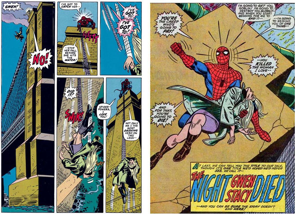 A morte de Gwen Stacy ainda é um dos momentos mais icônicos da mitologia do Aranha (Imagem: Reprodução/Marvel Comics)