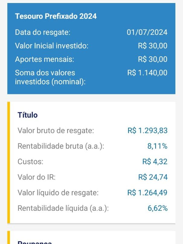 No aplicativo também é possível ver os possíveis valores do rendimento (Imagem: Guadalupe Carniel/Captura de tela)