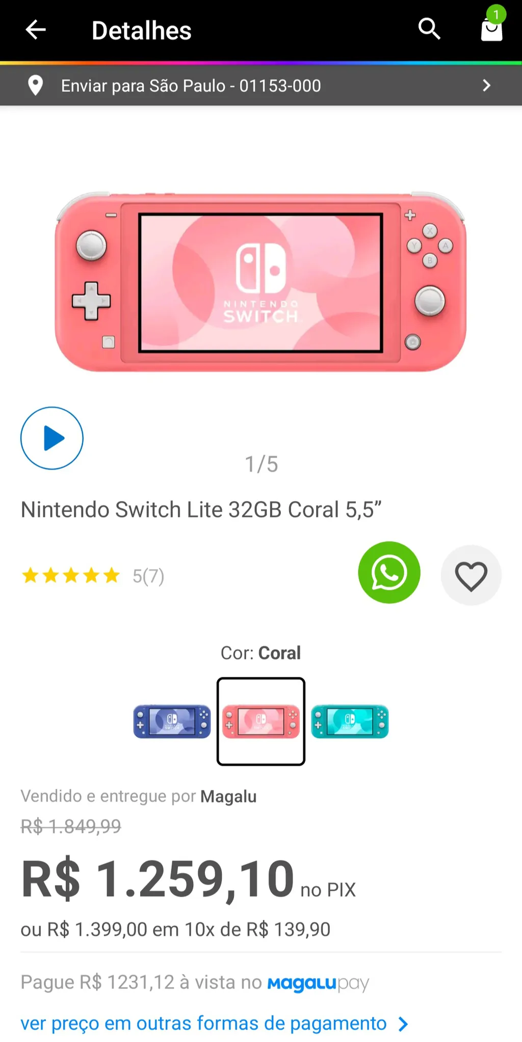 Nintendo Switch Lite 32GB Coral 5,5” - Console Nintendo Switch - Magazine  Luiza