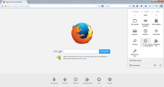 Opções - Firefox