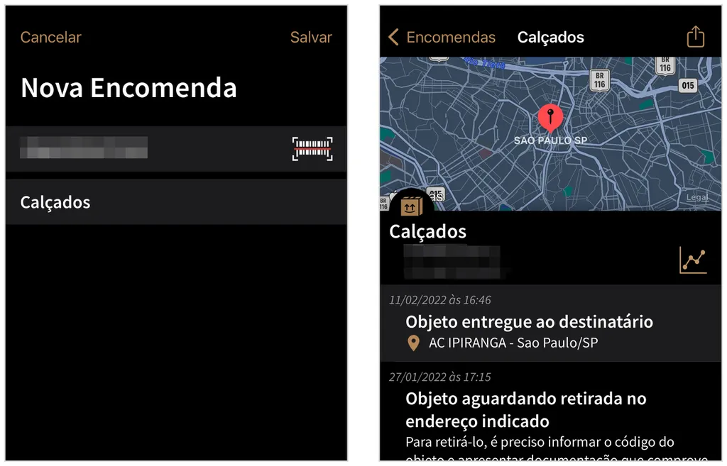 PacoteVício permite buscar encomendas por código ou QR Code (Captura de tela: Caio Carvalho)