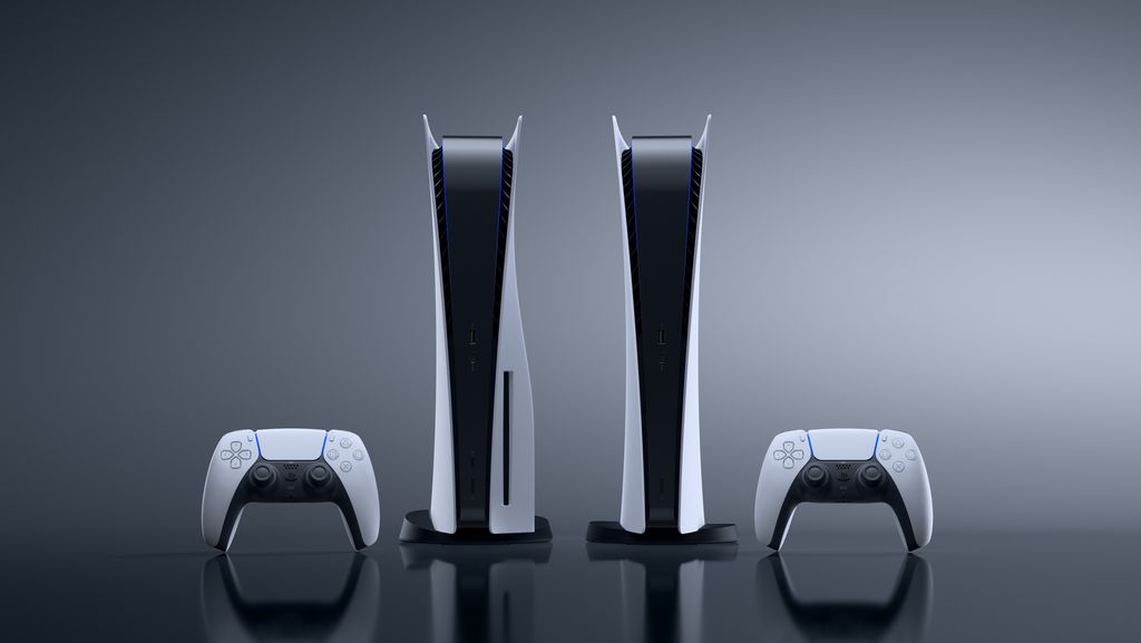 Os designs levemente diferentes dos modelos de PS5: à esquerda, o Standard; à direita, o Digital Edition (Imagem: Reprodução/Sony)