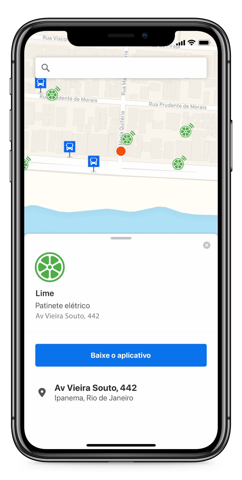 App Moovit mostra onde estão patinetes da Lime (Imagem: Divulgação/Moovit)