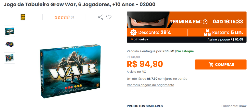 Jogo De Tabuleiro War Grow Jogo Da Estratégia 10 + Anos