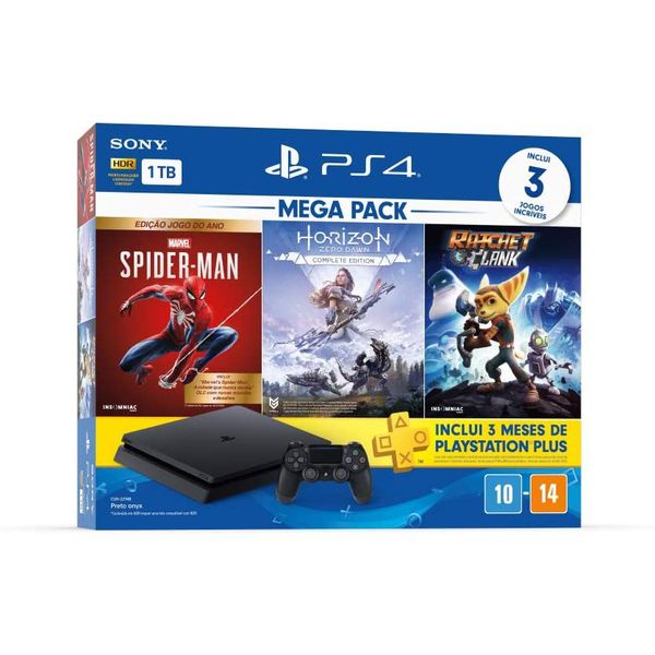 Console PlayStation 4 Mega Pack 15 - Spider-Man: Goty Edition, Horizon Zero Dawn: Complete Edition e Ratchet & Clank