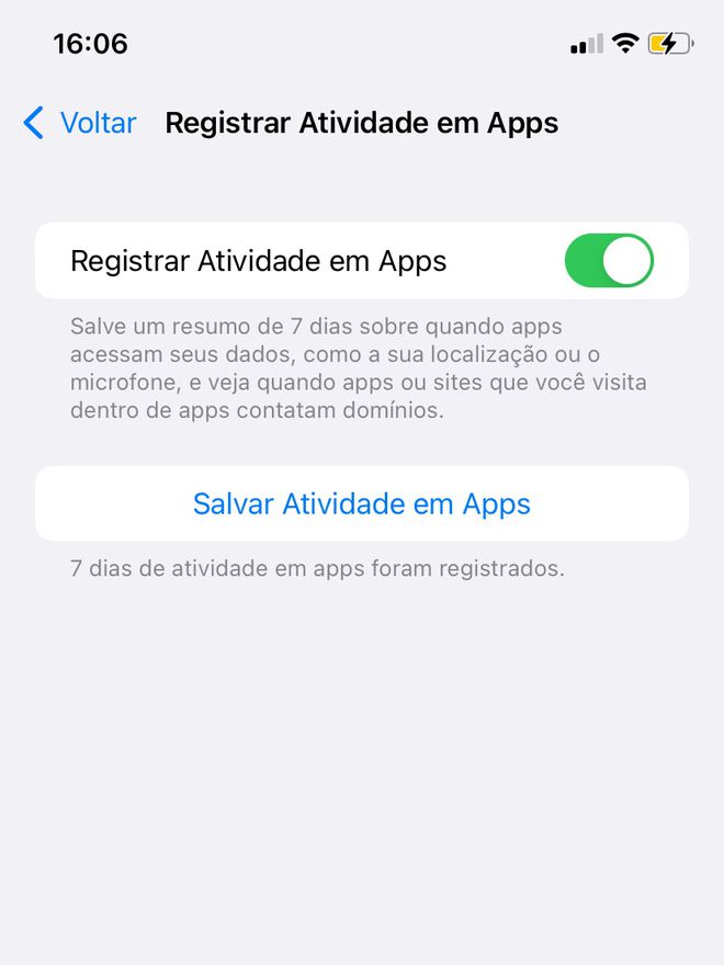 Veja o relatório de atividades dos aplicativos no iOS 15 - Captura de tela: Thiago Furquim (Canaltech)