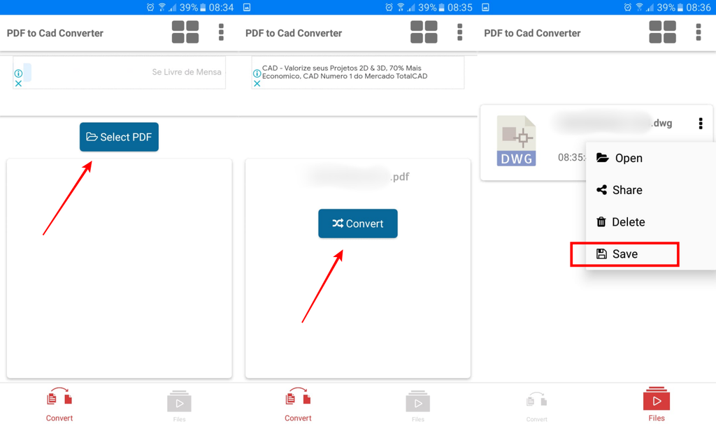Você pode baixar o Convert PDF to DWG no Android para transformar o formato dos arquivos (Imagem: Captura de tela/Fabrício Calixto/Canaltech)