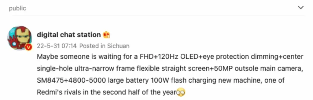 Informante diz que modelo deve contar com carregamento rápido de 100 W e ter Snapdragon 8 Plus Gen 1 (Imagem: Reprodução/Weibo)