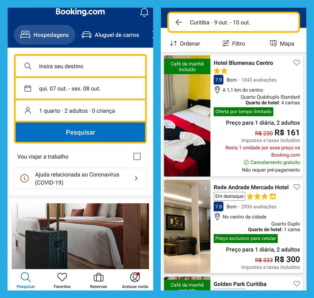 Use o aplicativo para fazer reservas em hotéis (Imagem: André Magalhães/Captura de tela)