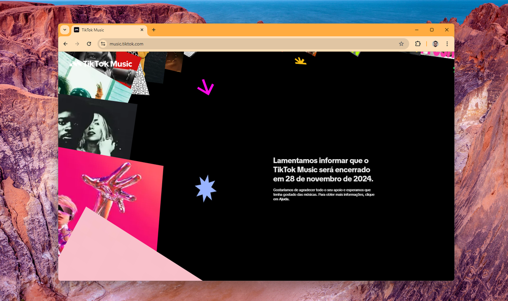 Anúncio de encerramento do TikTok Music (Imagem: Captura de tela/Bruno De Blasi/Canaltech)