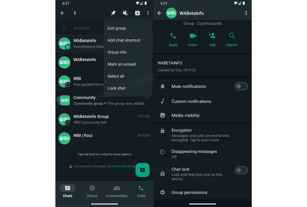 Novos atalhos para bloquear conversas por senha no WhatsApp Beta (Imagem: Reprodução/WABetaInfo)