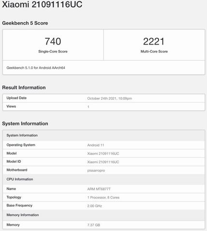 Redmi Note 11 Geekbench
