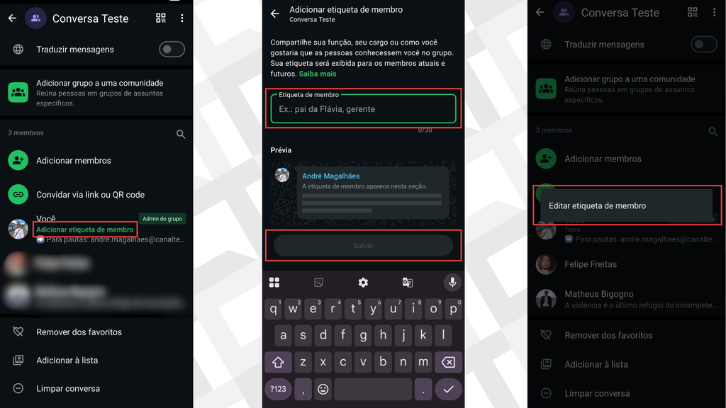 Criar etiquetas para membros de grupos no WhatsApp