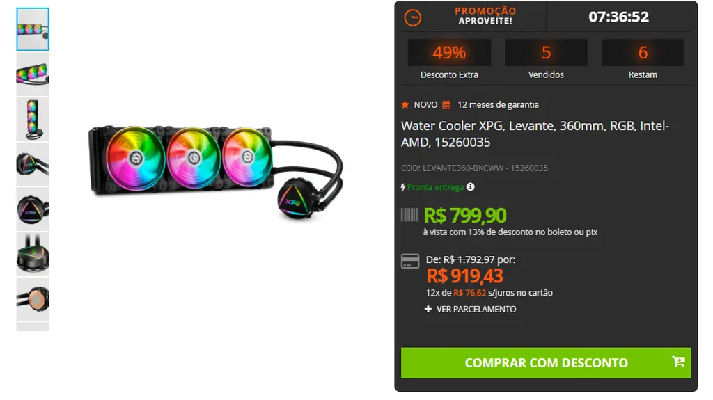 Water Cooler XPG, Levante, 360mm, RGB, IntelAMD, 15260035 Canaltech