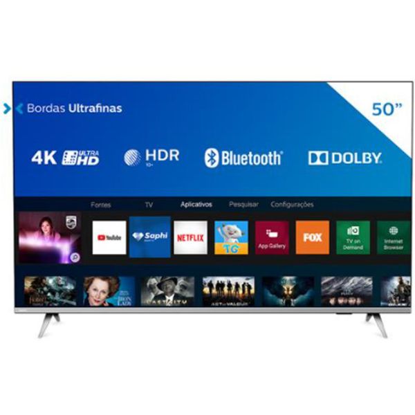 Smart TV LED 50" Philips 50PUG6654/78 Ultra HD 4k Design sem Bordas Wi-fi Bluetooth 3 HDMI 2 USB