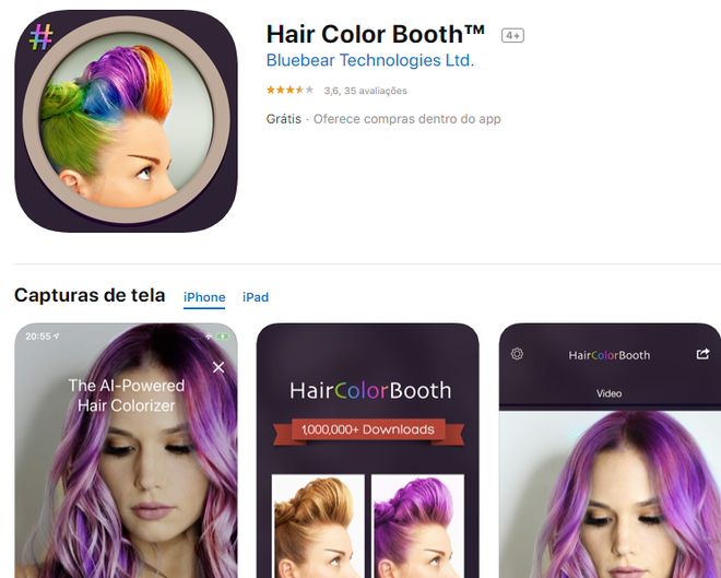 O Hair Color Booth permite fazer montagem no cabelo de maneira intuitiva (Captura de tela: Ariane Velasco)