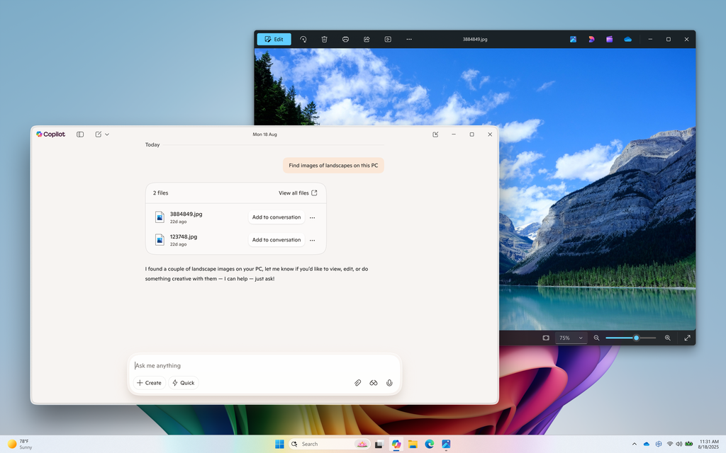 Copilot agora faz busca de arquivos em versão experimental do Windows (Imagem: Divulgação/Microsoft)