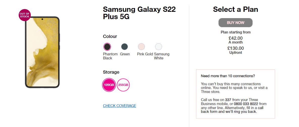 Galaxy S22 Plus deverá ter tela maior, com 6,5 polegadas (Imagem: Captura de tela/Three)