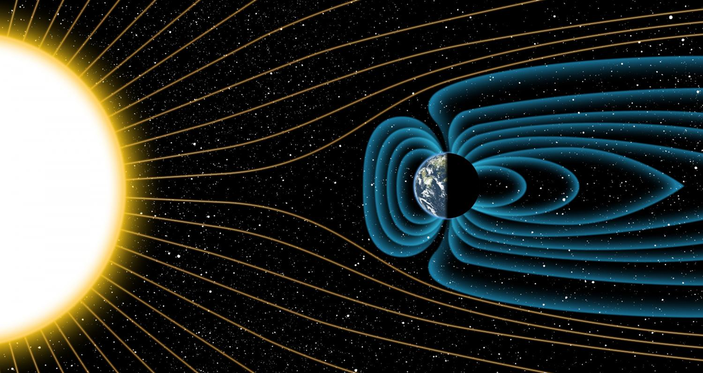 O campo magnético da Terra é como um escudo que repele e prende partículas carregadas vindas do Sol (Imagem: Reprodução/Michael Osadciw/University of Rochester)