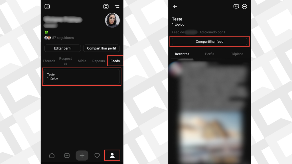 Passos para compartilhar o feed personalizado com outras pessoas