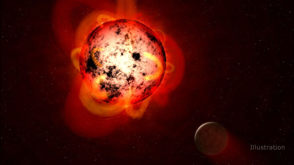 As descobertas da equipe sugerem que o impacto das erupções na habitabilidade de exoplanetas orbitando pequenas estrelas pode ser menor do que se pensava (Imagem: Reprodução/NASA)
