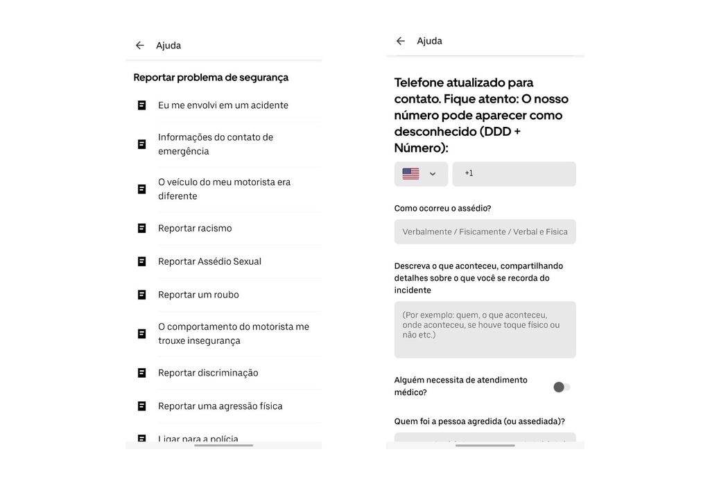App da Uber possui opção para denunciar assédio em viagens (Imagem: Captura de tela/André Magalhães/Canaltech)