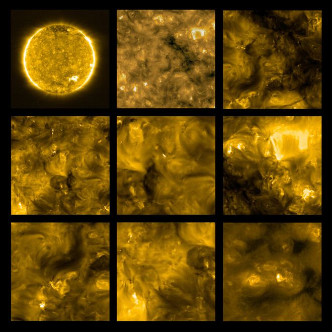 Imagens obtidas com o instrumento Extreme Ultraviolet Imager (EUI) da Solar Orbiter mostram as erupções solares apelidadas de "fogueiras" (Imagem: ESA)