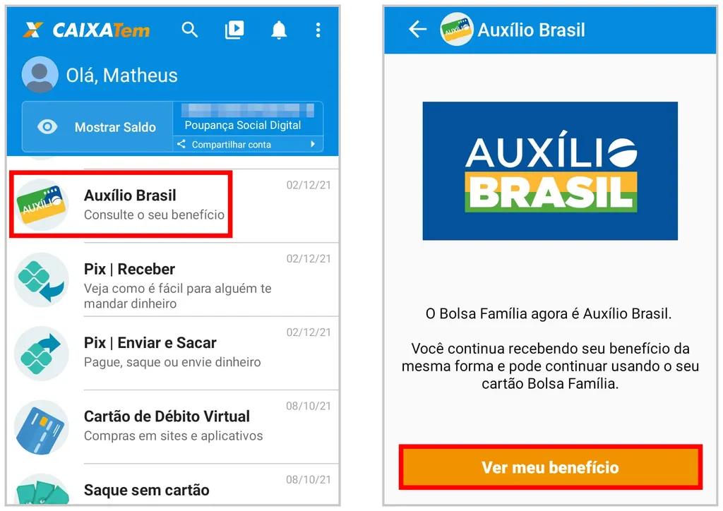 Veja como consultar o Auxílio Brasil usando o Caixa Tem (Captura de tela: Matheus Bigogno)