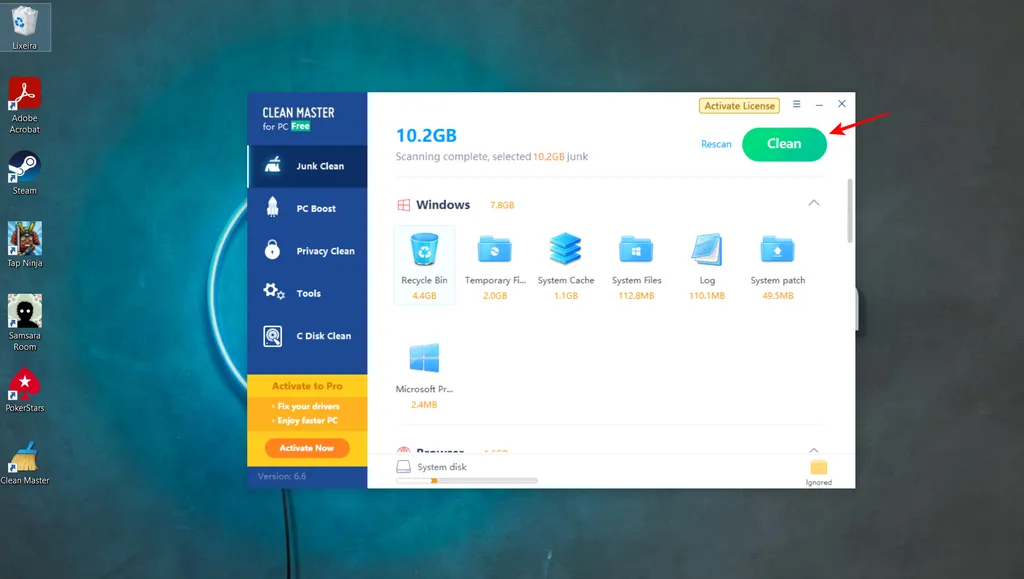 O Clean Master é um exemplo de app de terceiros para liberar espaço no PC (Imagem: Captura de tela/Fabrício Calixto/Canaltech)