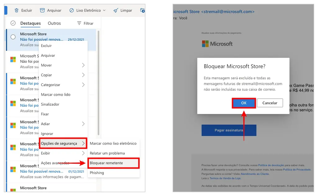 Como bloquear e-mail no Outlook: use o botão direito do mouse para selecionar a opção (Captura de tela: Caio Carvalho)
