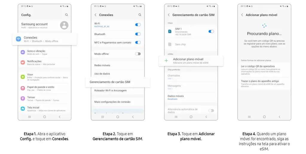 Configuração do eSIM é detalhada pela Samsung (Imagem: Divulgação/Samsung)